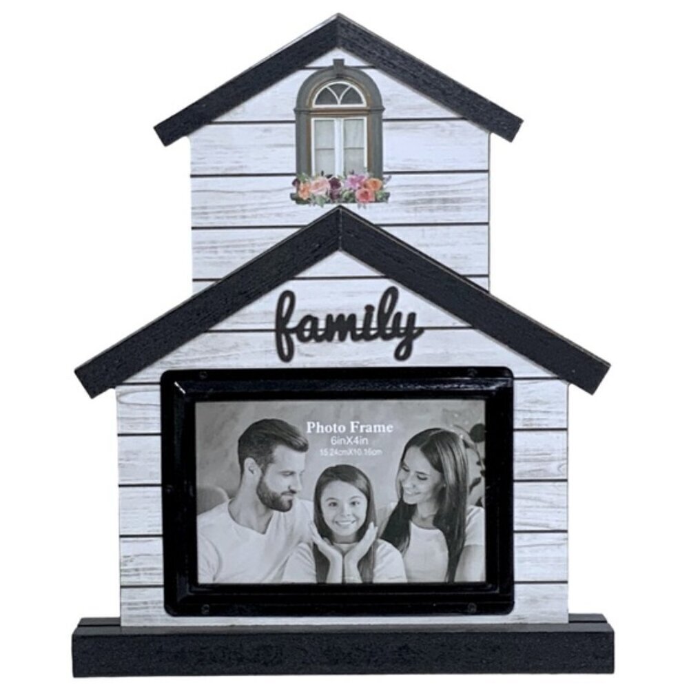 Photo Picture Frame Freestanding House Shape Modern Farmhouse Black White 4x6